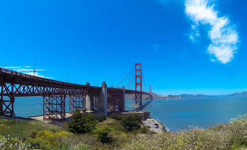Low angle view of suspension bridge