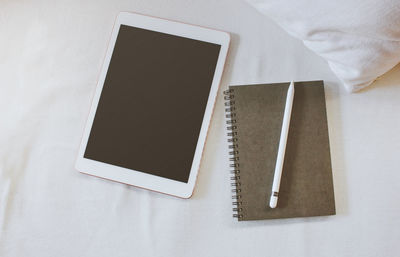 High angle view of book on table