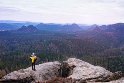 Lone hiker enjoying the view over the beautiful landscape of gran valley