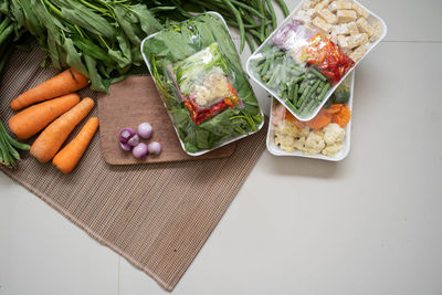 High angle view of food on table