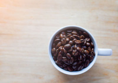 High angle view of coffee beans on table