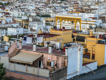 High angle view of buildings in city