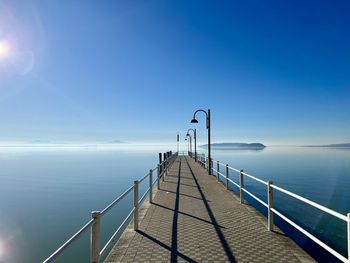 Scenic view of sea against clear blue sky