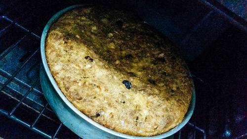 High angle view of cake in container