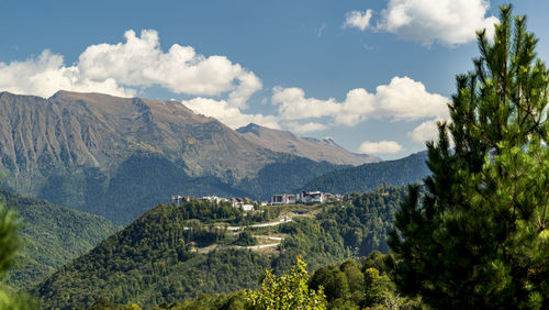 Sochi, krasnaya polyana, russia - panorama of the mountain peaks