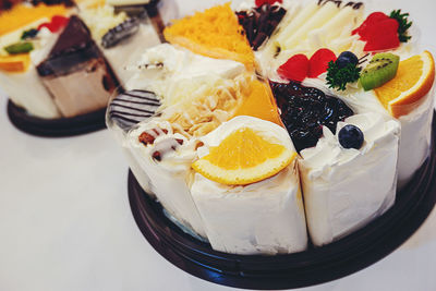 High angle view of cake in plate