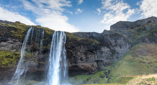 Low angle view of waterfall