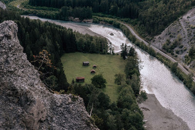 High angle view of road amidst trees in forest