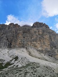Low angle view of rock formations against sky