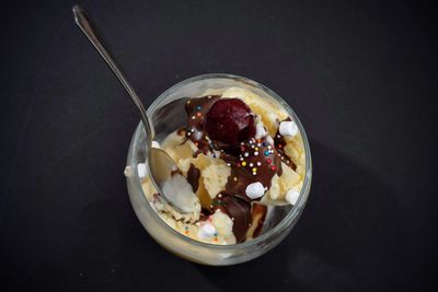 High angle view of ice cream in plate