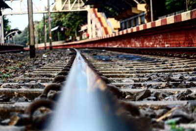 Close-up of train on railroad track