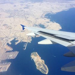 Aerial view of airplane wing