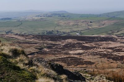 High angle view of land against sky