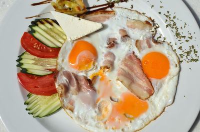 High angle view of breakfast served in plate