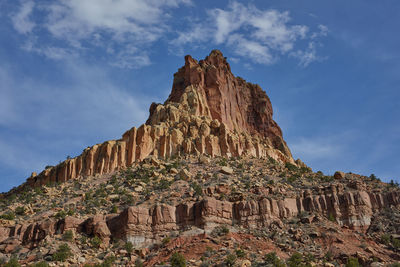 Low angle view of rock formations against sky