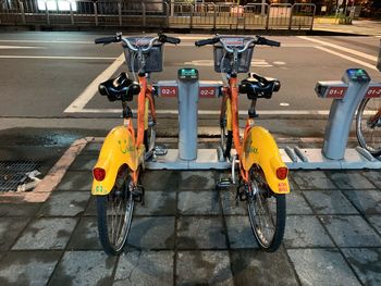 Bicycle parked on road