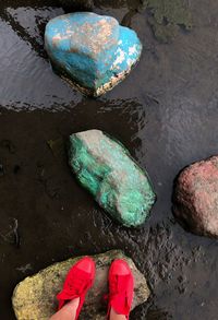 High angle view of stones on beach