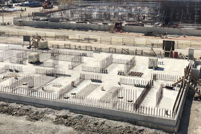 High angle view of buildings in city