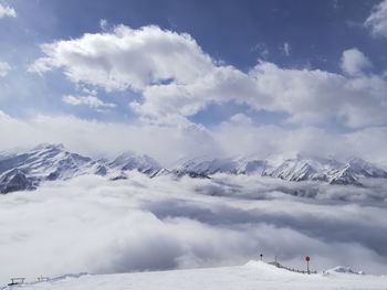 Scenic view of snowcapped mountains against sky