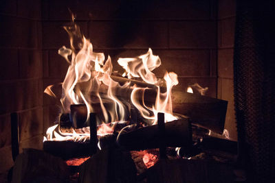 Fireplace against wall at home