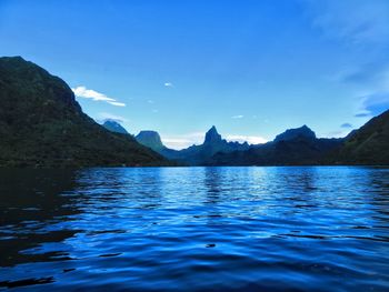 Scenic view of lake against blue sky