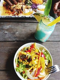 Close-up of food served on table