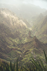 Scenic view of valley and mountains