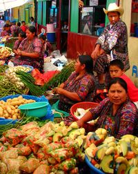 High angle view of people at market stall