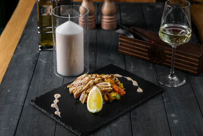 High angle view of food on table