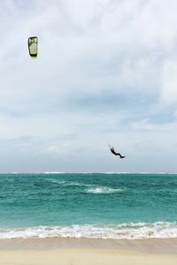 Waves kiteboarding in sea