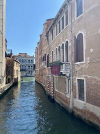 Canal amidst buildings in city against sky