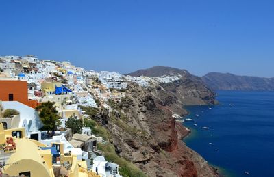 Panoramic shot of sea against clear blue sky