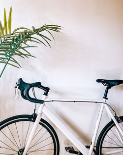 Bicycle parked against wall