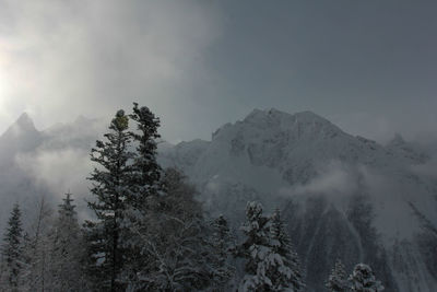 Scenic view of snow covered mountains against sky