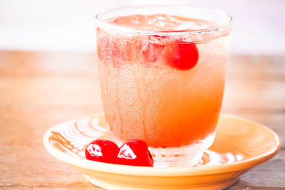 Close-up of ice cream in glass on table