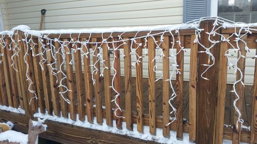 Close-up of snow on built structure