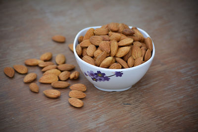 High angle view of breakfast in bowl on table