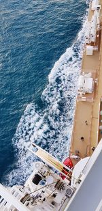 High angle view of boats sailing in sea