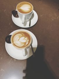 High angle view of coffee on table