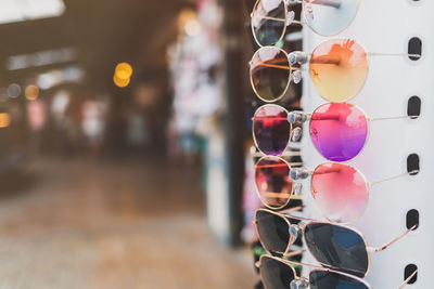 Close-up of sunglasses on glass