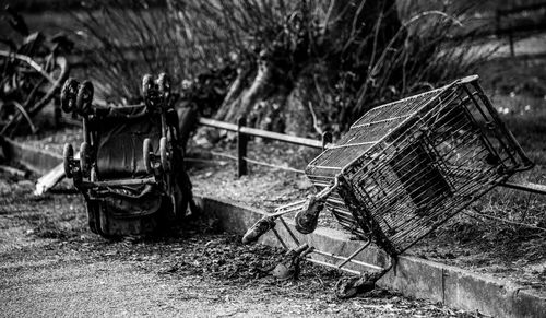 Abandoned cart on field