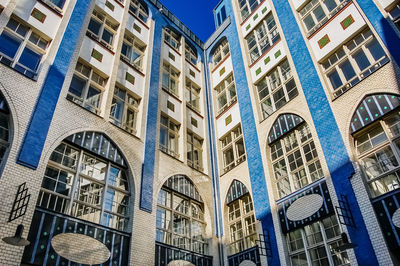 Low angle view of buildings against clear sky