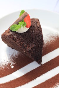 Close-up of chocolate cake in plate