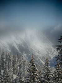 Scenic view of mountains against sky during winter