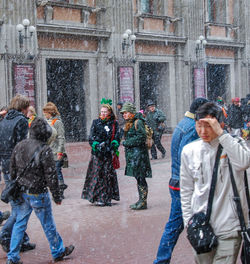 People walking on street in winter