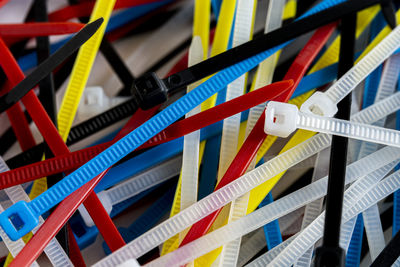High angle view of colorful pipes