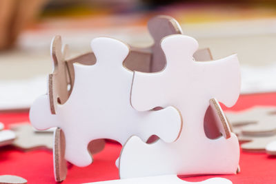 High angle view of white art on table