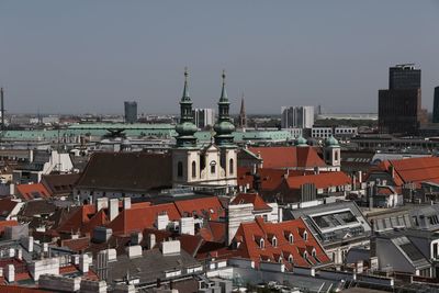 High angle view of buildings in city