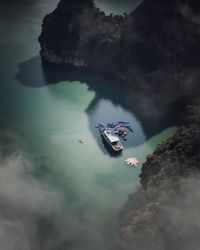 High angle view of nautical vessel in sea