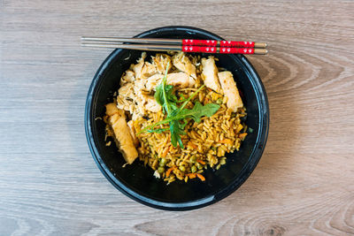 High angle view of food in bowl on table